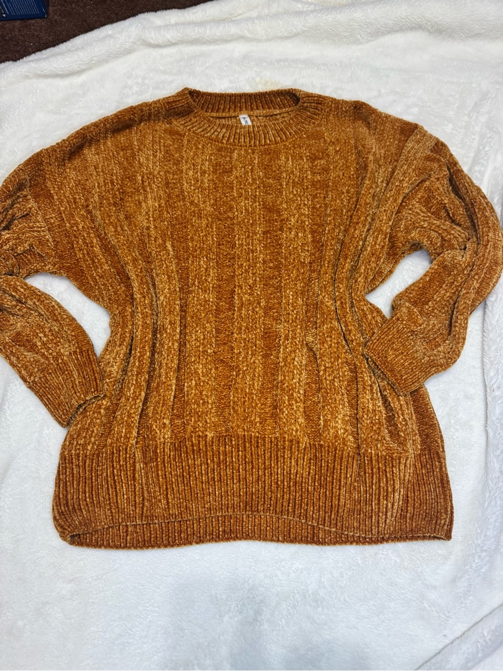 Zenana Outfitters Plush Crewneck Sweater in Burnt Orange